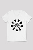 Elektro Gitar Baskılı Beyaz Unisex V Yaka Tişört - Tshirt