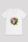 Elektro Gitar Baskılı Beyaz Unisex V Yaka Tişört - Tshirt