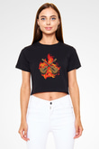 Elektro Gitar Baskılı Siyah Crop Top Kadın Tişört - Tshirt