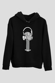 Elektro Gitar Baskılı Unisex Siyah Hoodie