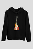 Elektro Gitar Baskılı Unisex Siyah Hoodie