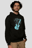 Elektro Gitar Baskılı Unisex Siyah Hoodie