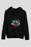 Elektro Gitar Baskılı Unisex Siyah Hoodie