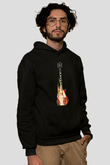Elektro Gitar Baskılı Unisex Siyah Hoodie
