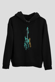 Elektro Gitar Baskılı Unisex Siyah Hoodie