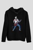 Elektro Gitar Baskılı Unisex Siyah Hoodie