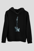 Elektro Gitar Baskılı Unisex Siyah Hoodie