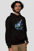 Elektro Gitar Baskılı Unisex Siyah Hoodie