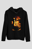 Elektro Gitar Baskılı Unisex Siyah Hoodie