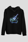 Elektro Gitar Baskılı Unisex Siyah Hoodie