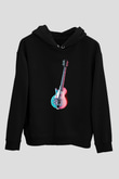 Elektro Gitar Baskılı Unisex Siyah Hoodie