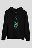Elektro Gitar Baskılı Unisex Siyah Hoodie