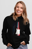 Elektro Gitar Baskılı Unisex Siyah Hoodie