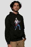 Elektro Gitar Baskılı Unisex Siyah Hoodie