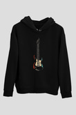 Elektro Gitar Baskılı Unisex Siyah Hoodie