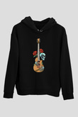 Elektro Gitar Baskılı Unisex Siyah Hoodie