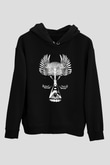Elektro Gitar Baskılı Unisex Siyah Hoodie