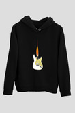 Elektro Gitar Baskılı Unisex Siyah Hoodie