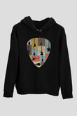 Elektro Gitar Baskılı Unisex Siyah Hoodie