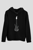 Elektro Gitar Baskılı Unisex Siyah Hoodie