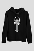 Elektro Gitar Baskılı Unisex Siyah Hoodie