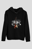Elektro Gitar Baskılı Unisex Siyah Hoodie