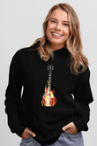 Elektro Gitar Baskılı Unisex Siyah Hoodie
