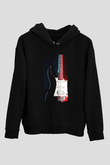 Elektro Gitar Baskılı Unisex Siyah Hoodie