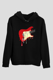 Elektro Gitar Baskılı Unisex Siyah Hoodie