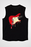 Elektro Gitar Baskılı Unisex Siyah Kolsuz Tişört - Tshirt