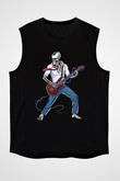Elektro Gitar Baskılı Unisex Siyah Kolsuz Tişört - Tshirt
