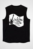 Elektro Gitar Baskılı Unisex Siyah Kolsuz Tişört - Tshirt