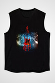 Elektro Gitar Baskılı Unisex Siyah Kolsuz Tişört - Tshirt