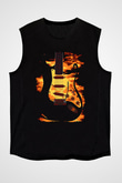 Elektro Gitar Baskılı Unisex Siyah Kolsuz Tişört - Tshirt
