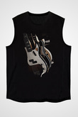 Elektro Gitar Baskılı Unisex Siyah Kolsuz Tişört - Tshirt