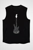 Elektro Gitar Baskılı Unisex Siyah Kolsuz Tişört - Tshirt