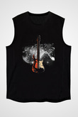 Elektro Gitar Baskılı Unisex Siyah Kolsuz Tişört - Tshirt