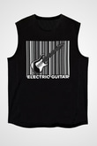 Elektro Gitar Baskılı Unisex Siyah Kolsuz Tişört - Tshirt