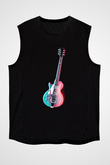 Elektro Gitar Baskılı Unisex Siyah Kolsuz Tişört - Tshirt