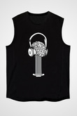 Elektro Gitar Baskılı Unisex Siyah Kolsuz Tişört - Tshirt