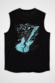 Elektro Gitar Baskılı Unisex Siyah Kolsuz Tişört - Tshirt