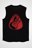 Elektro Gitar Baskılı Unisex Siyah Kolsuz Tişört - Tshirt