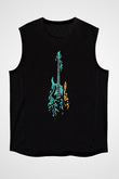 Elektro Gitar Baskılı Unisex Siyah Kolsuz Tişört - Tshirt