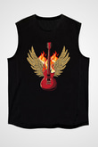 Elektro Gitar Baskılı Unisex Siyah Kolsuz Tişört - Tshirt