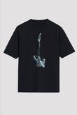 Elektro Gitar Baskılı Unisex Siyah Oversize Tişört - Tshirt