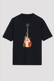 Elektro Gitar Baskılı Unisex Siyah Oversize Tişört - Tshirt