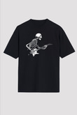 Elektro Gitar Baskılı Unisex Siyah Oversize Tişört - Tshirt