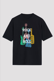 Elektro Gitar Baskılı Unisex Siyah Oversize Tişört - Tshirt