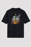 Elektro Gitar Baskılı Unisex Siyah Oversize Tişört - Tshirt