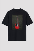 Elektro Gitar Baskılı Unisex Siyah Oversize Tişört - Tshirt